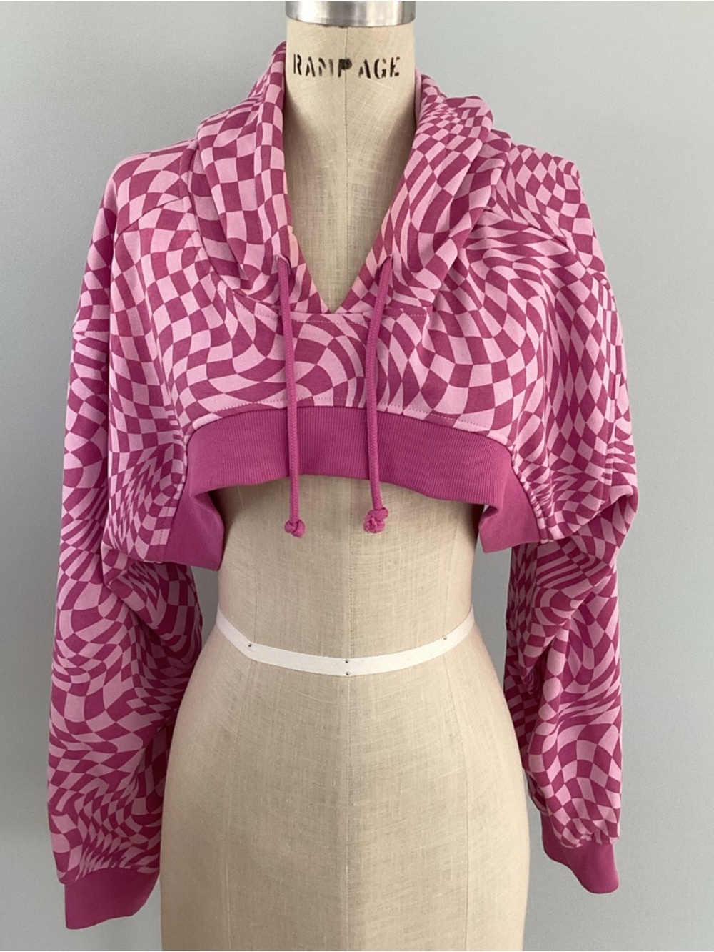 Divided by H&M Pink Optical Checkered Cropped Hoodie Size Large